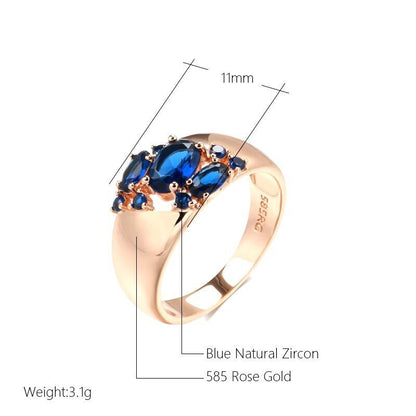 Eleganter Ring 585 RG Rotgold Rosegold mit Saphir blauen Zirkon 61 (19,4 mm Ø)