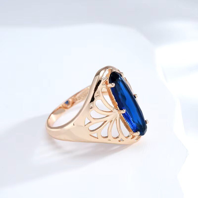 Eleganter Ring 585 RG Rotgold Rosegold mit Saphir blauen Zirkon 61 (19,4 mm Ø)