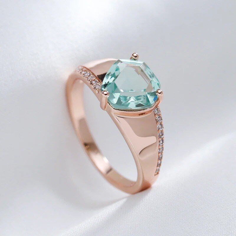 Eleganter Ring 585 RG Rotgold Rosegold Aquamarin blauer Zirkon 59 (18,8 mm Ø)