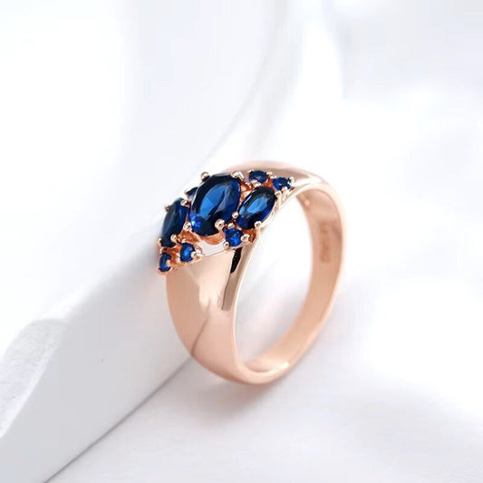 Eleganter Ring 585 RG Rotgold Rosegold mit Saphir blauen Zirkon 61 (19,4 mm Ø)