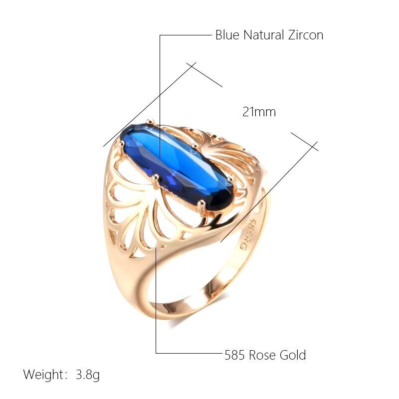 Eleganter Ring 585 RG Rotgold Rosegold mit Saphir blauen Zirkon 61 (19,4 mm Ø)