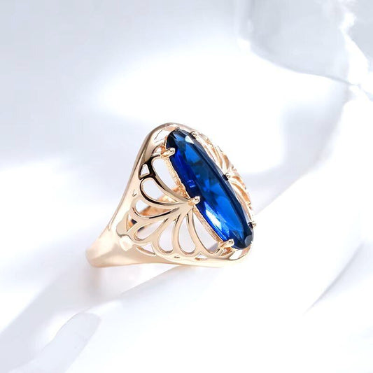 Eleganter Ring 585 RG Rotgold Rosegold mit Saphir blauen Zirkon 61 (19,4 mm Ø)