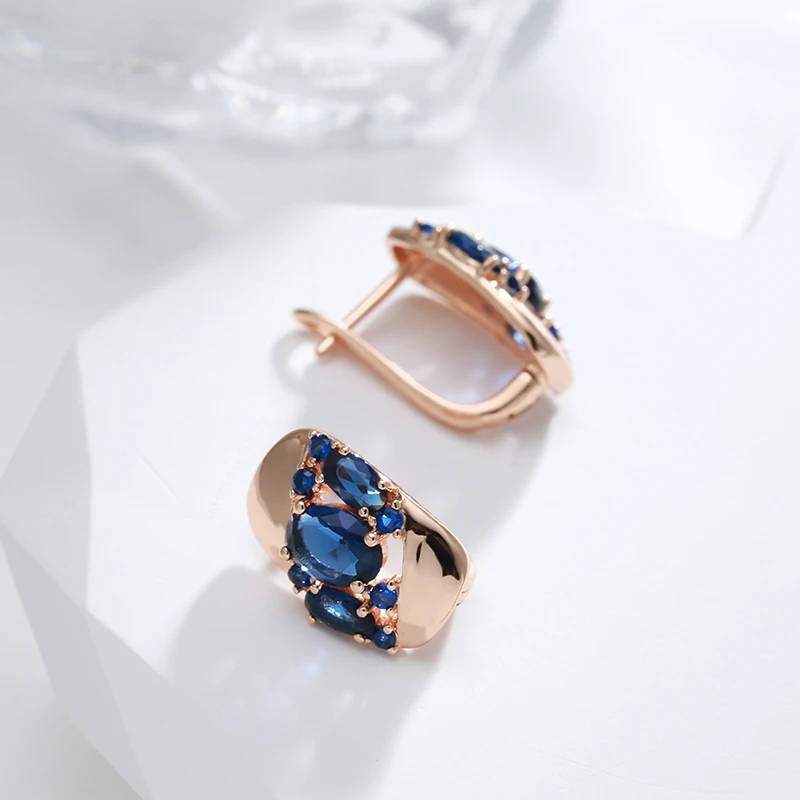 Elegante 585 RG Rosegold Ohrringe mit Saphir Blauen Zirkon, Hochwertiger Schmuck