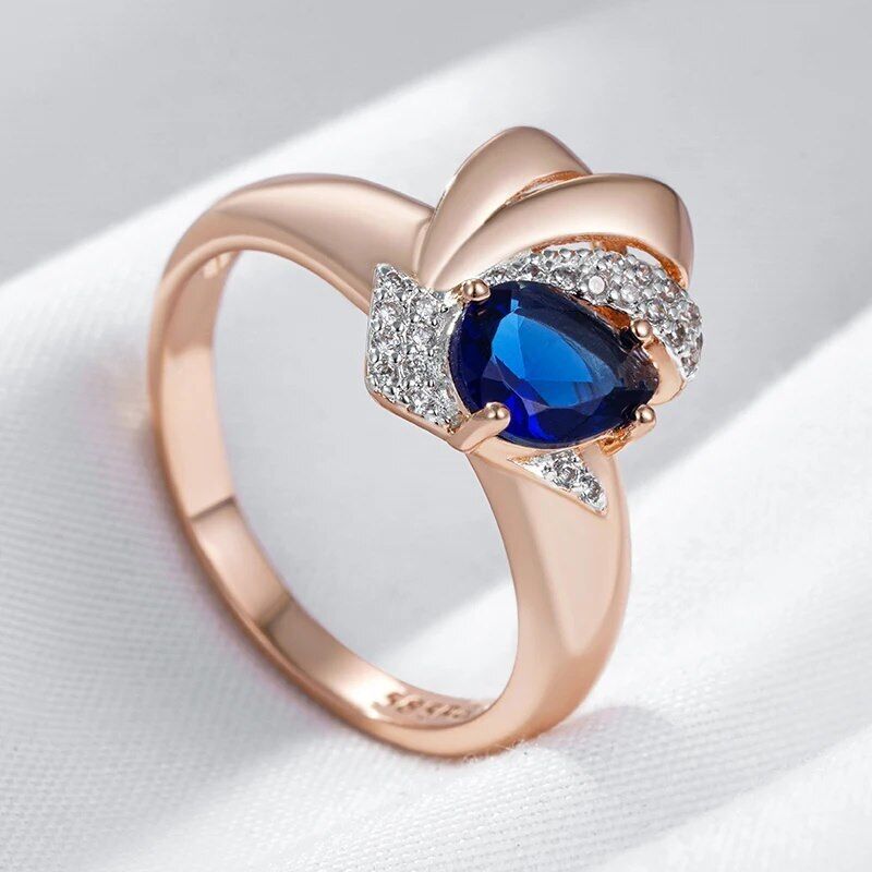 Eleganter Luxus Ring 585 RG Rotgold Rosegold Saphir blauer Zirkon 59 (18,8 mm Ø)