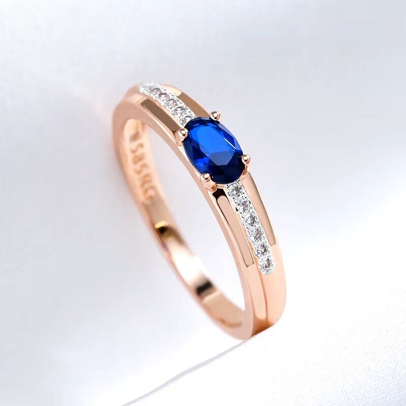 Eleganter Ring 585 RG Rotgold Rosegold mit Saphir blauen Zirkon 61 (19,4mm Ø)