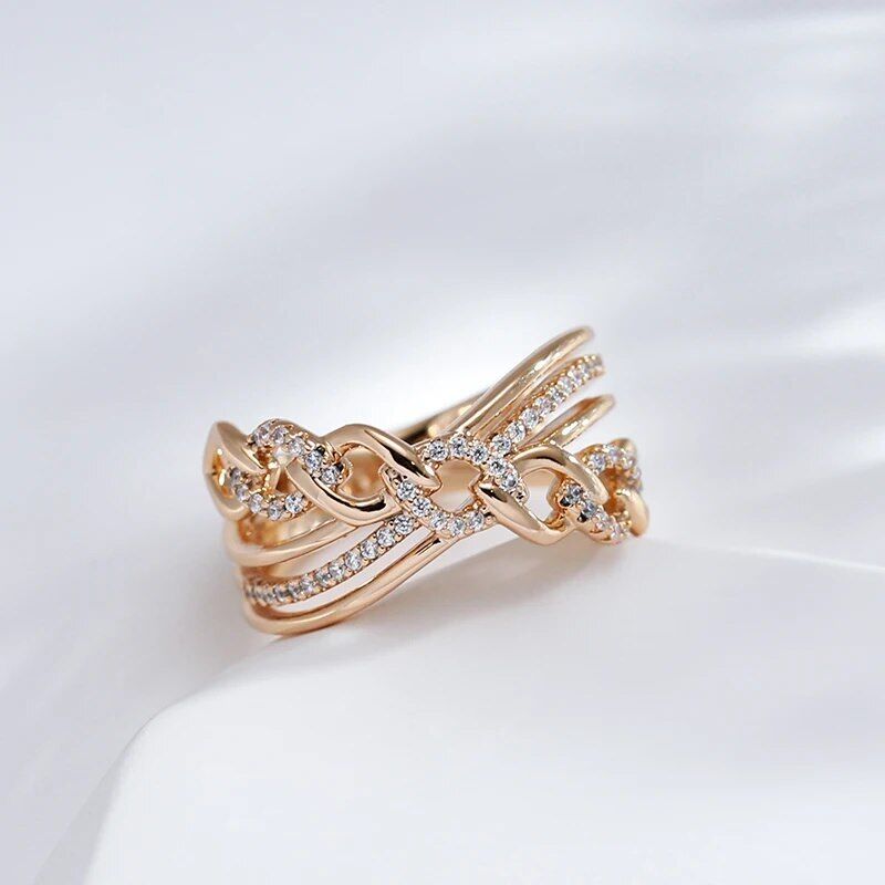 Eleganter Luxus Ring 585 RG Rotgold Rosegold mit funkelnden Zirkon 59(18,8 mm Ø)