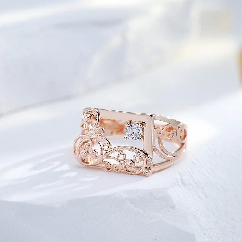 Eleganter Vintage Ring 585 RG Rotgold Rosegold mit Zirkon 59 (18,8 mm Ø)