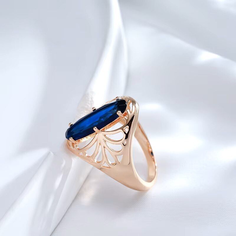 Eleganter Ring 585 RG Rotgold Rosegold mit Saphir blauen Zirkon 61 (19,4 mm Ø)