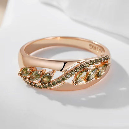 Eleganter Ring 585 RG Rotgold Rosegold mit Peridot grünen Zirkon 59 (18,8 mm Ø)