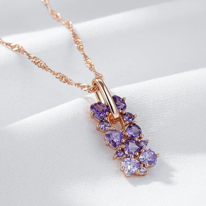 Luxus Halskette Anhänger 585 RG Rotgold Rosegold Mit Amethyst Zirkon 45 + 5 cm.