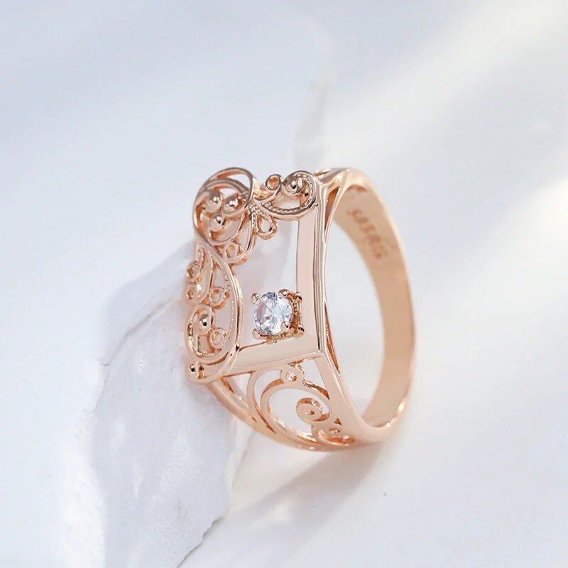 Eleganter Vintage Ring 585 RG Rotgold Rosegold mit Zirkon 59 (18,8 mm Ø)