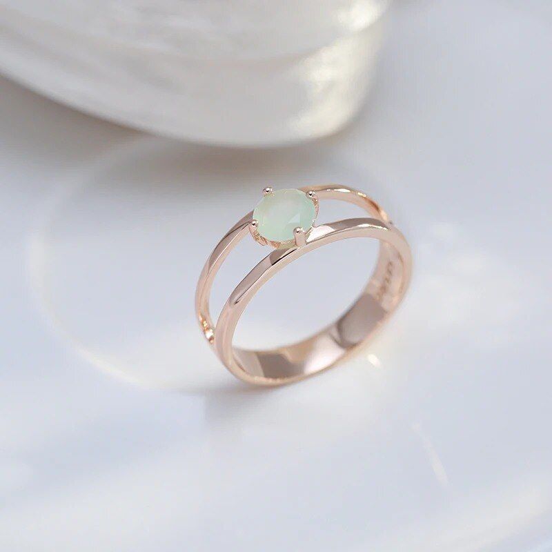 Eleganter Ring 585 RG Rotgold Rosegold Mit Grünen Zirkon 59 (18,8 mm Ø).