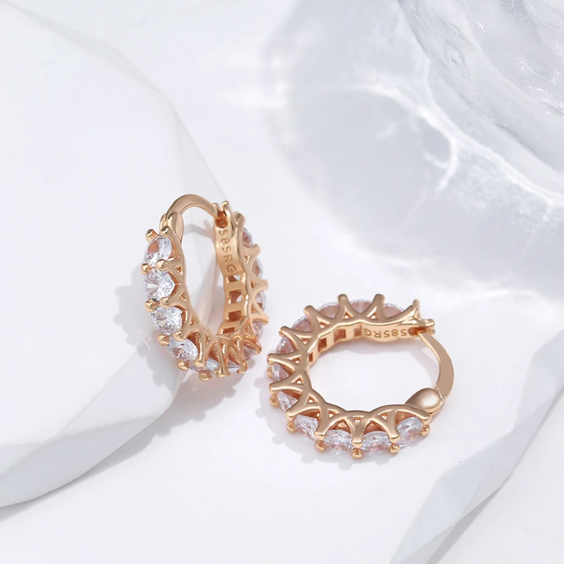 Elegante Ohrringe Creolen 585 Rotgold Rosegold Ohrringe mit Zirkon 19 x 3,5 mm .