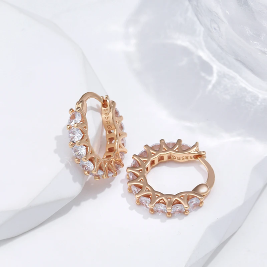 Elegante Ohrringe Creolen 585 Rotgold Rosegold Ohrringe mit Zirkon 19 x 3,5 mm .