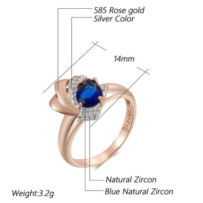 Eleganter Luxus Ring 585 RG Rotgold Rosegold Saphir blauer Zirkon 59 (18,8 mm Ø)