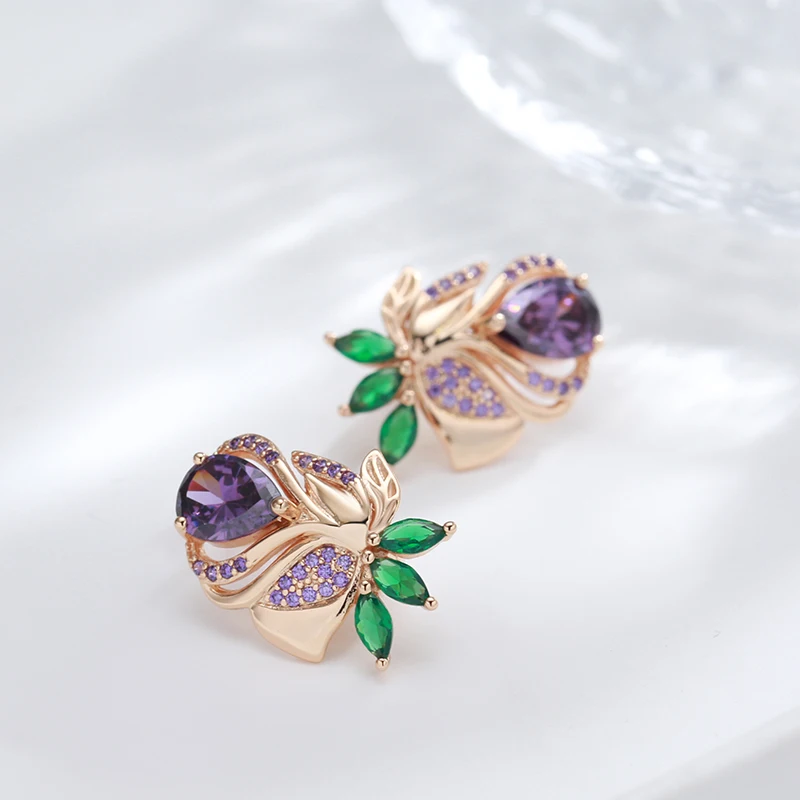 Elegante 585 RG Rotgold Rosegold Ohrringe mit Amethyst farbigen Zirkon 4,2g