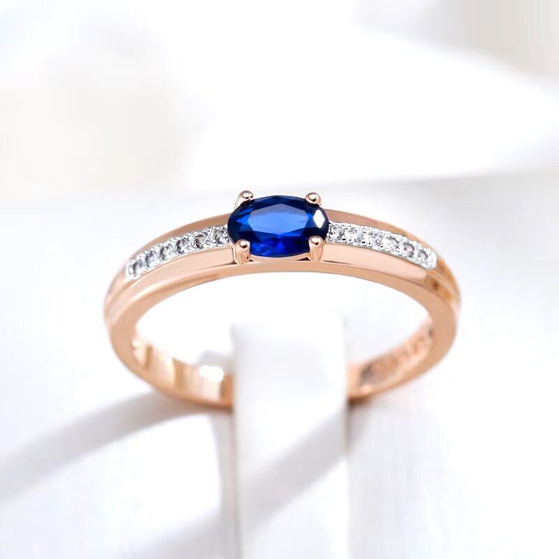 Eleganter Ring 585 RG Rotgold Rosegold mit Saphir blauen Zirkon 61 (19,4mm Ø)