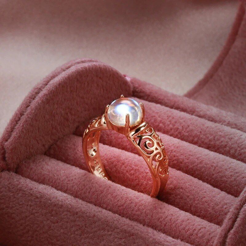 Eleganter Ring 585 RG Rotgold Rosegold mit einem Mondstein 60 (19,1 mm Ø)