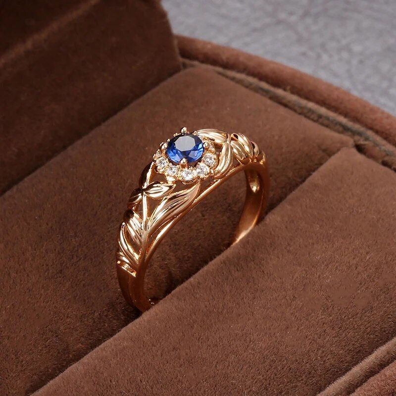 Eleganter Luxus Ring 585 RG Rotgold Rosegold Saphir blauen Zirkon 59 (18,8 mm Ø)