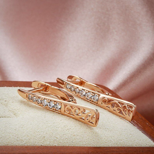 Ohrringe Ohrhänger Creole Huggie 585 RG Rotgold Rosegold mit Zirkon 23mm 1,5g.