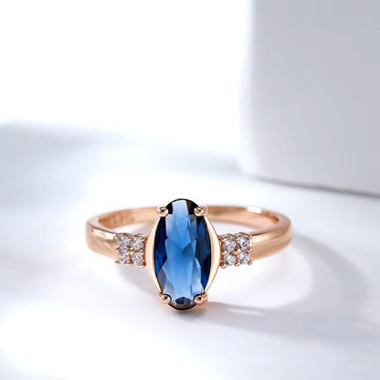 Eleganter Ring 585 RG Rotgold Rosegold mit Saphir blauen Zirkon 61 (19,4mm Ø)