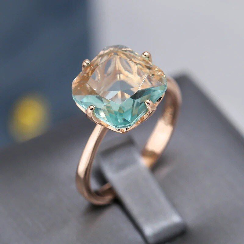 Eleganter Ring 585 RG Rotgold Rosegold Aquamarin blauer Zirkon 56 (17,8 mm Ø)