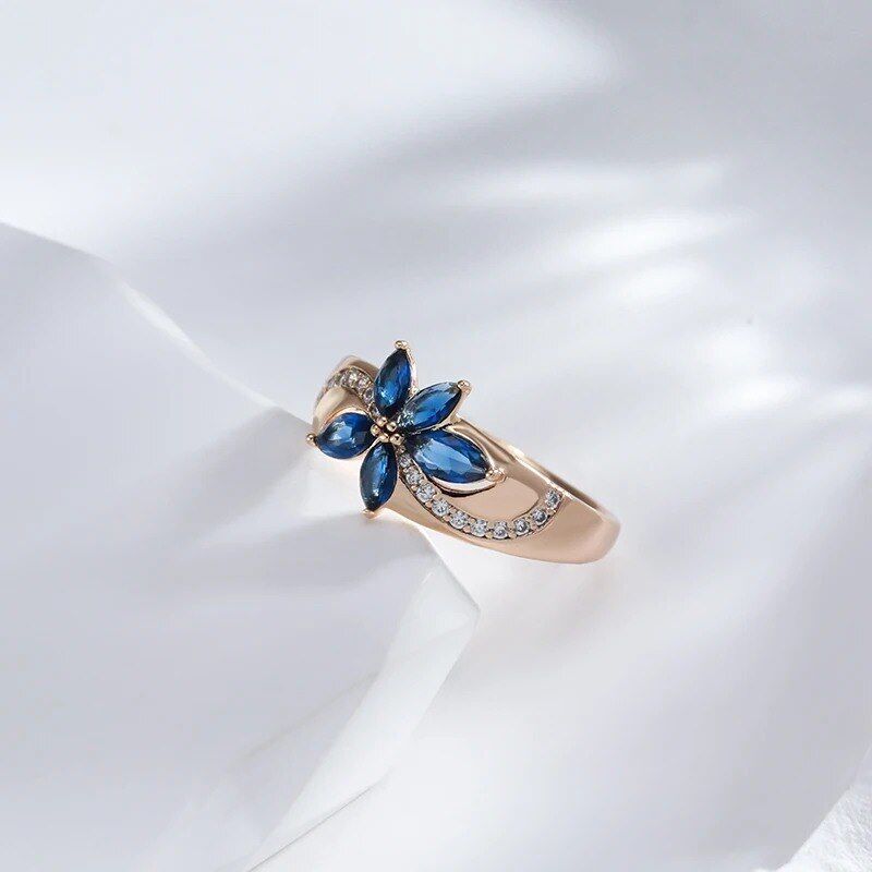 Eleganter Ring 585 RG Rotgold Rosegold mit Saphir blauen Zirkon 59 (18,8 mm Ø)