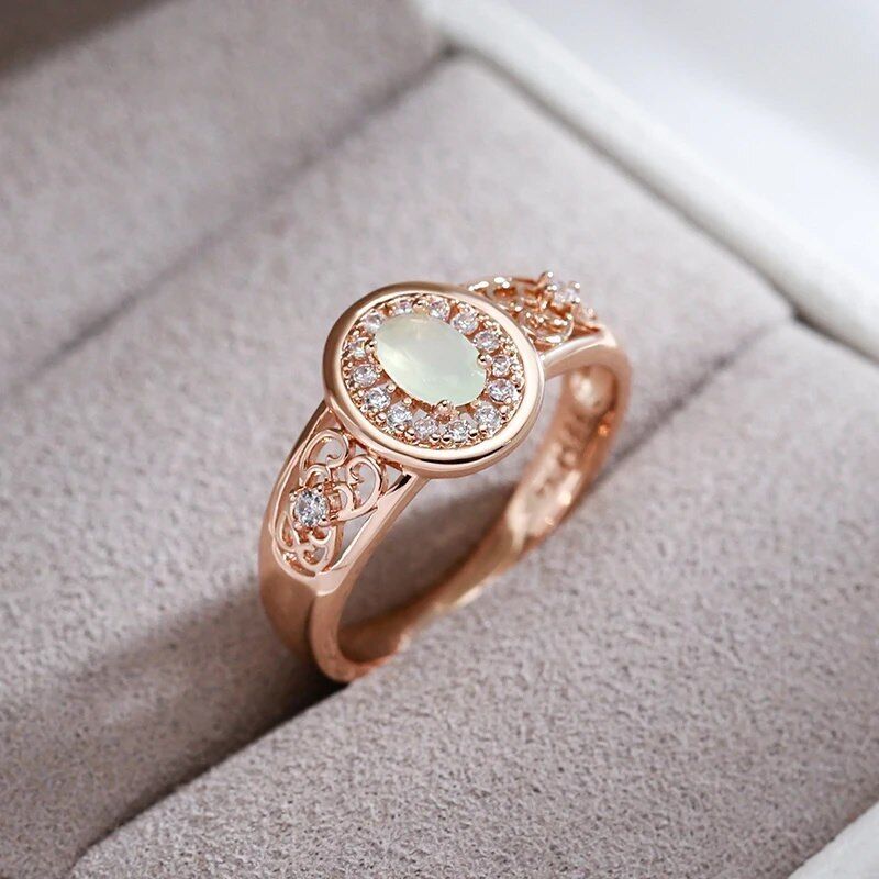 Eleganter Luxus Ring 585 RG Rotgold Rosegold mit grünen Zirkon 59(18,8 mm Ø)