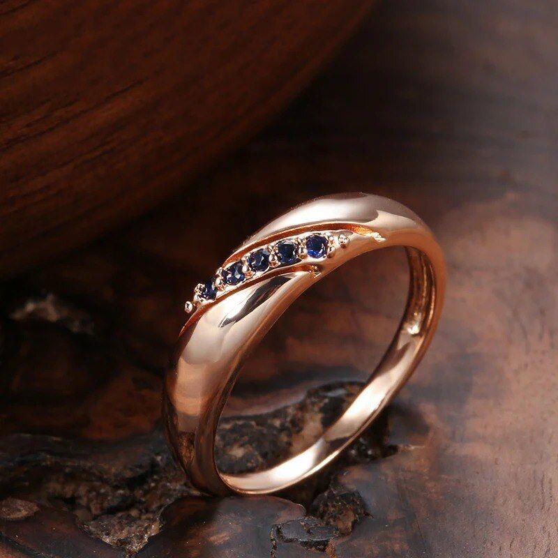 Eleganter Ring 585 RG Rotgold Rosegold mit Saphir blauen Zirkon 59 (18,8 mm Ø)