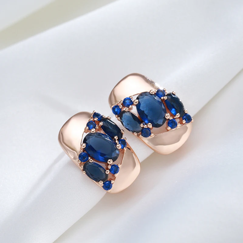 Elegante 585 RG Rosegold Ohrringe mit Saphir Blauen Zirkon, Hochwertiger Schmuck