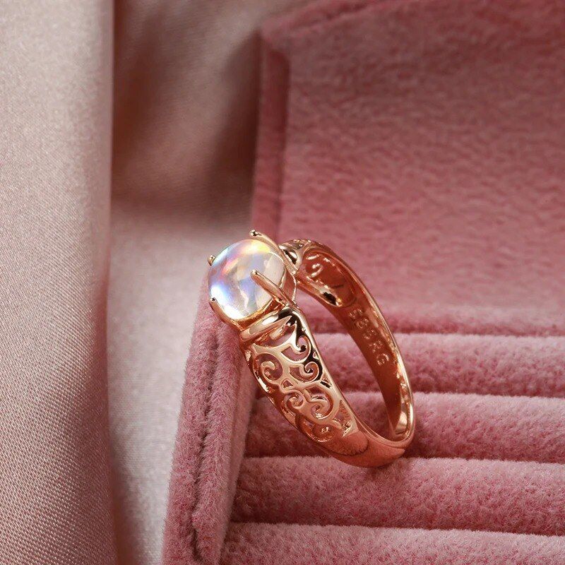 Eleganter Ring 585 RG Rotgold Rosegold mit einem Mondstein 60 (19,1 mm Ø)