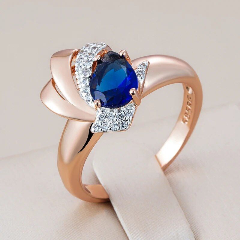 Eleganter Luxus Ring 585 RG Rotgold Rosegold Saphir blauer Zirkon 59 (18,8 mm Ø)