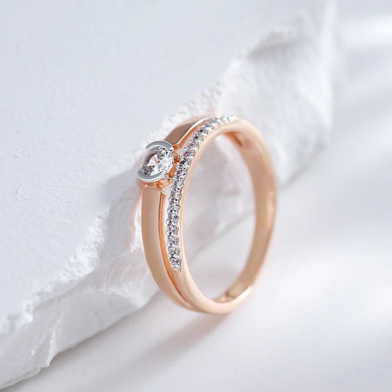 Eleganter Luxus Ring 585 RG Rotgold Rosegold mit funkelnden Zirkon 59(18,8 mm Ø)