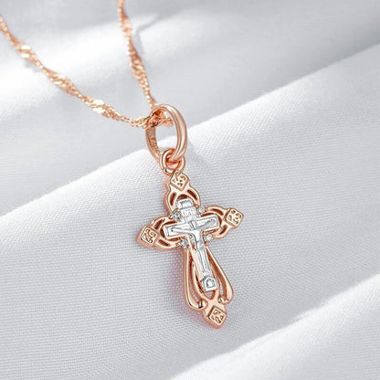 Jesus Kreuz Halskette Anhänger 585 RG Rotgold Rosegold mit Zirkon 42 cm + 6 cm.