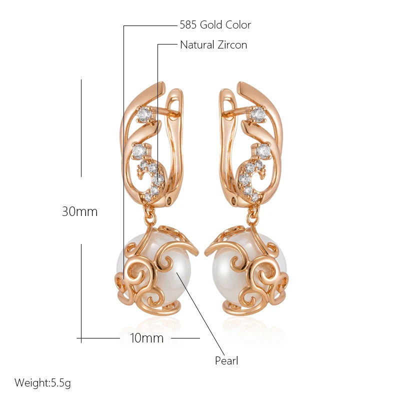 Elegante 585 RG Rotgold Rosegold Ohrringe Ohrhänger mit Zirkon und Kunst Perle.