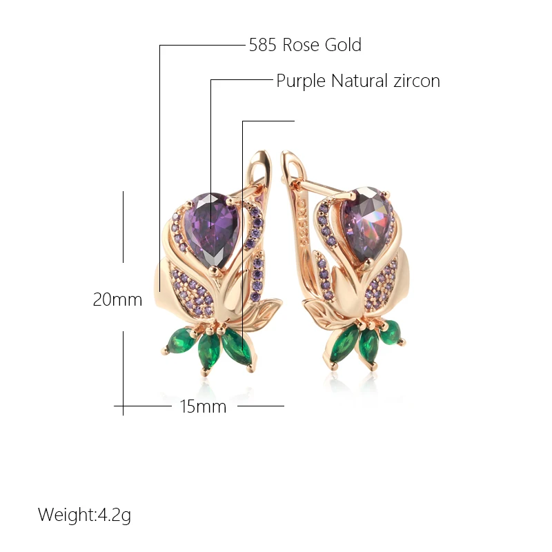 Elegante 585 RG Rotgold Rosegold Ohrringe mit Amethyst farbigen Zirkon 4,2g