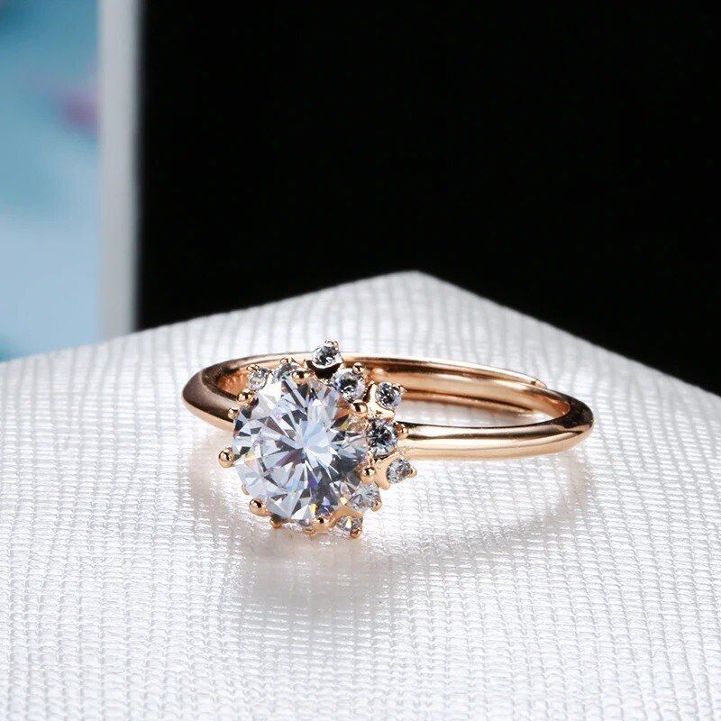 Eleganter Luxus Ring 585 RG Rotgold Rosegold mit Zirkon verstellbar