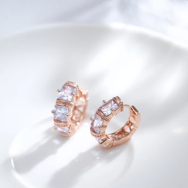 Ohrringe, Creole, Huggie 585 RG Rotgold/ Rosegold mit Zirkon 15mm 4,9g.