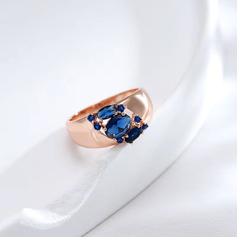 Eleganter Ring 585 RG Rotgold Rosegold mit Saphir blauen Zirkon 61 (19,4 mm Ø)