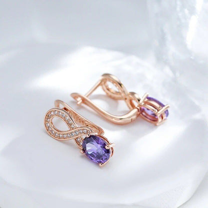 Infinity Ohrringe Huggie Creole 585 RG Rotgold Rosegold mit Amethyst 3,4g