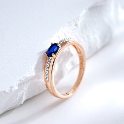 Eleganter Ring 585 RG Rotgold Rosegold mit Saphir blauen Zirkon 61 (19,4mm Ø)