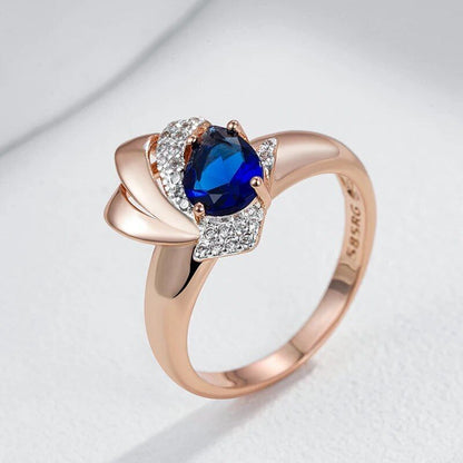 Eleganter Luxus Ring 585 RG Rotgold Rosegold Saphir blauer Zirkon 59 (18,8 mm Ø)