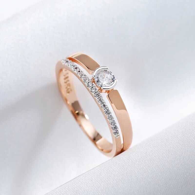 Eleganter Luxus Ring 585 RG Rotgold Rosegold mit funkelnden Zirkon 59(18,8 mm Ø)