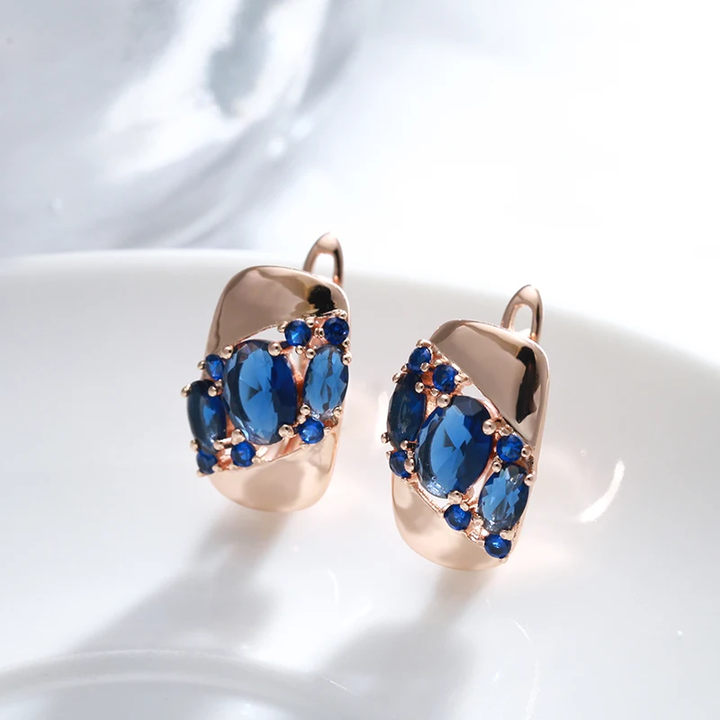 Elegante 585 RG Rosegold Ohrringe mit Saphir Blauen Zirkon, Hochwertiger Schmuck