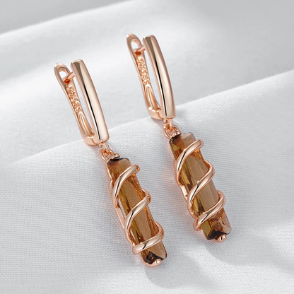 Ohrringe Ohrhänger 585 RG Rotgold Rosegold mit Rauchquarz farbigen Zirkon 4,4g.